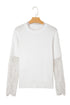 Soft Brushed Knit Sheer Lace Sleeve Pullover Sweater