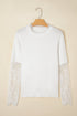 Soft Brushed Knit Sheer Lace Sleeve Pullover Sweater