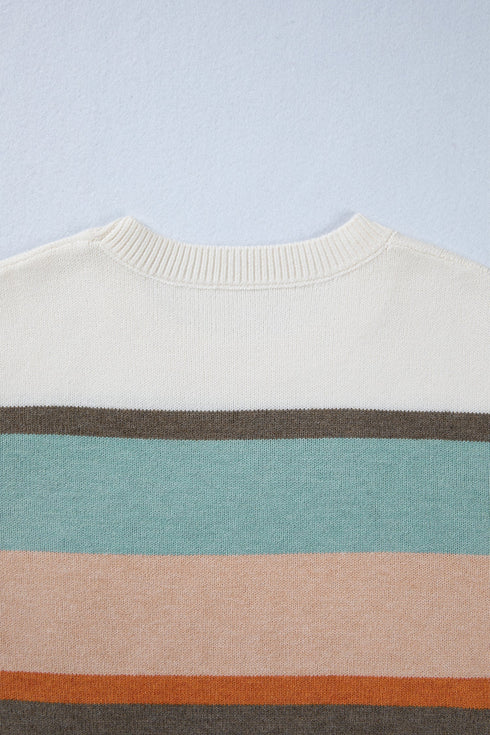 Soft Brushed Knit Striped Crew Neck Sweater