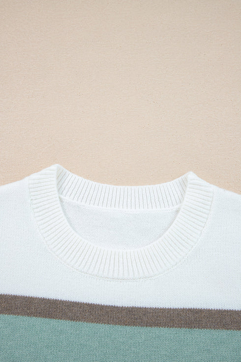 Soft Brushed Knit Striped Crew Neck Sweater