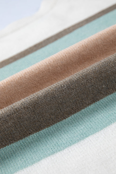 Soft Brushed Knit Striped Crew Neck Sweater