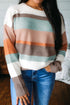Soft Brushed Knit Striped Crew Neck Sweater