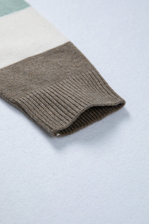 Soft Brushed Knit Striped Crew Neck Sweater