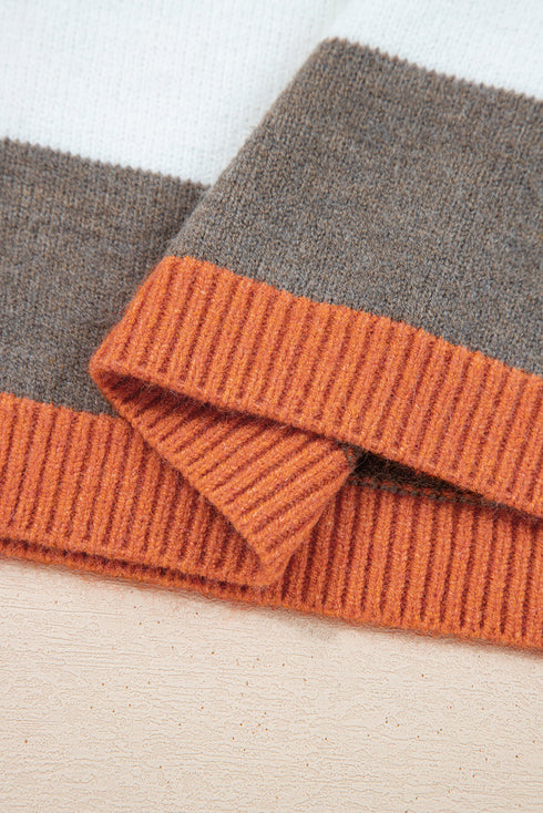 Soft Brushed Knit Striped Crew Neck Sweater
