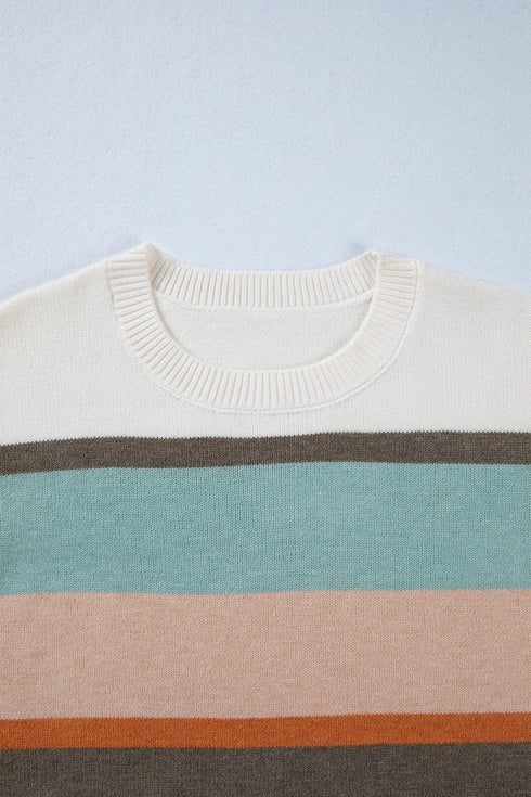 Soft Brushed Knit Striped Crew Neck Sweater