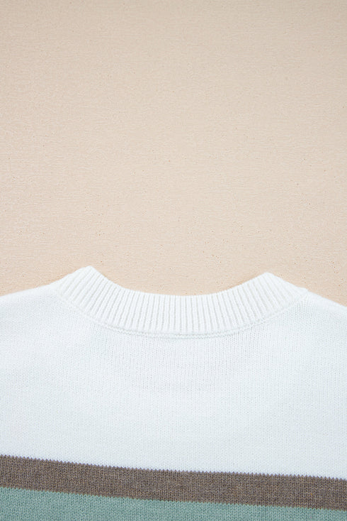 Soft Brushed Knit Striped Crew Neck Sweater