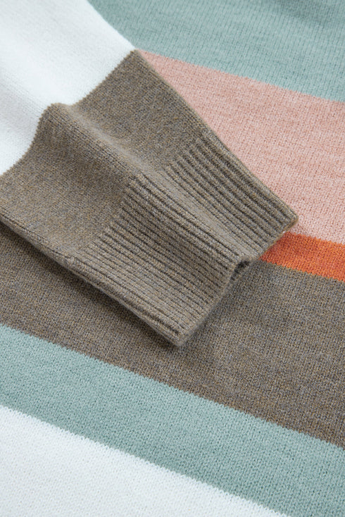 Soft Brushed Knit Striped Crew Neck Sweater