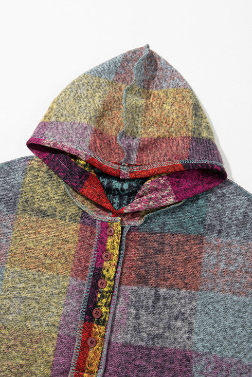Soft Brushed Plaid Button Front Henley Hoodie