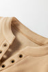 Soft Brushed Split Neck Grommet Detail Relaxed Pullover