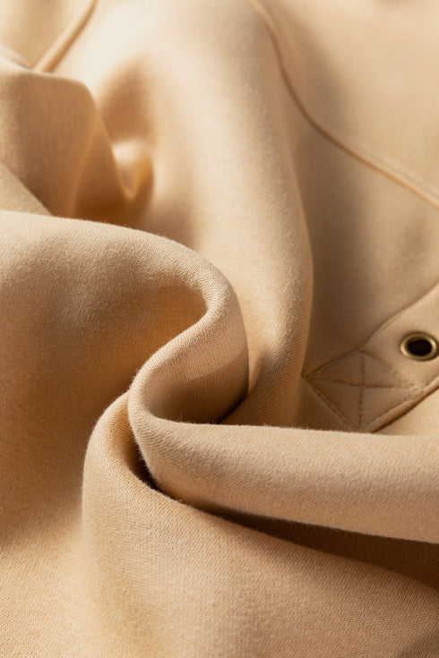 Soft Brushed Split Neck Grommet Detail Relaxed Pullover