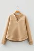 Soft Brushed Split Neck Grommet Detail Relaxed Pullover