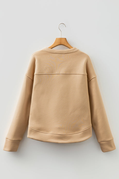 Soft Brushed Split Neck Grommet Detail Relaxed Pullover
