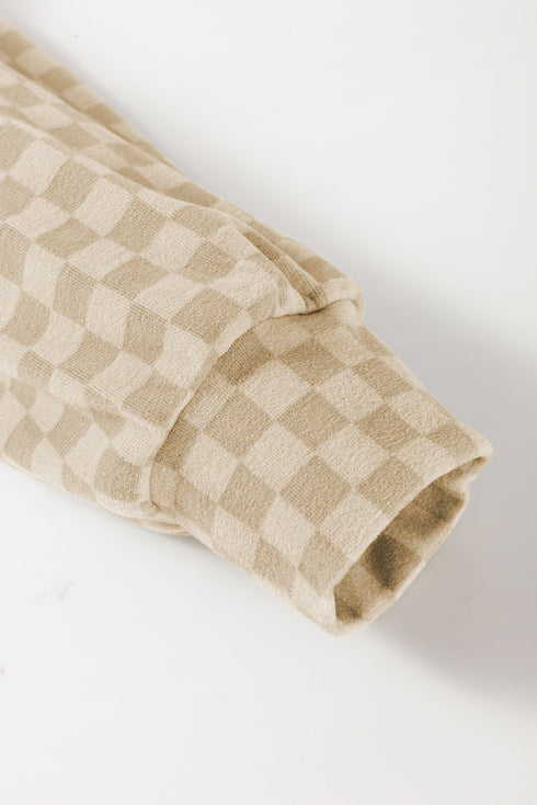 Soft Checkerboard Print Kangaroo Pocket Pullover Hoodie