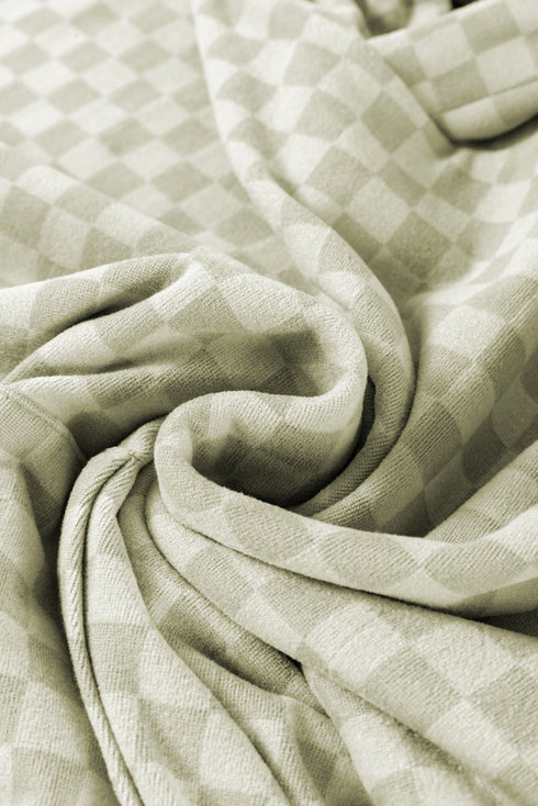 Soft Checkerboard Print Kangaroo Pocket Pullover Hoodie