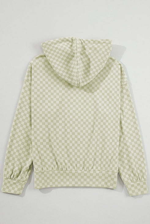Soft Checkerboard Print Kangaroo Pocket Pullover Hoodie