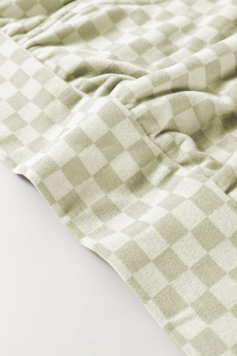 Soft Checkerboard Print Kangaroo Pocket Pullover Hoodie