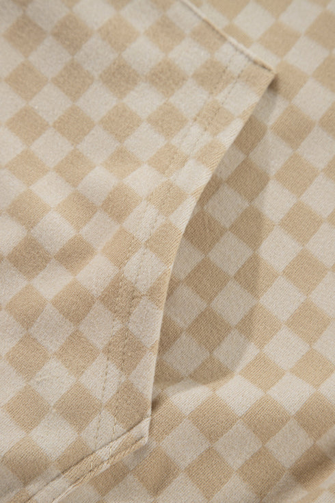 Soft Checkerboard Print Kangaroo Pocket Pullover Hoodie