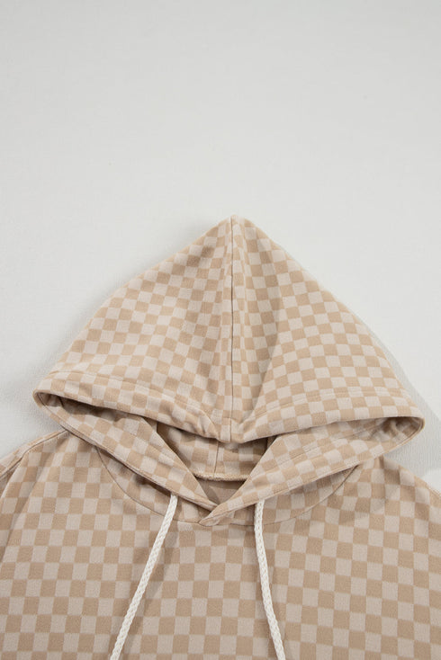 Soft Checkerboard Print Kangaroo Pocket Pullover Hoodie