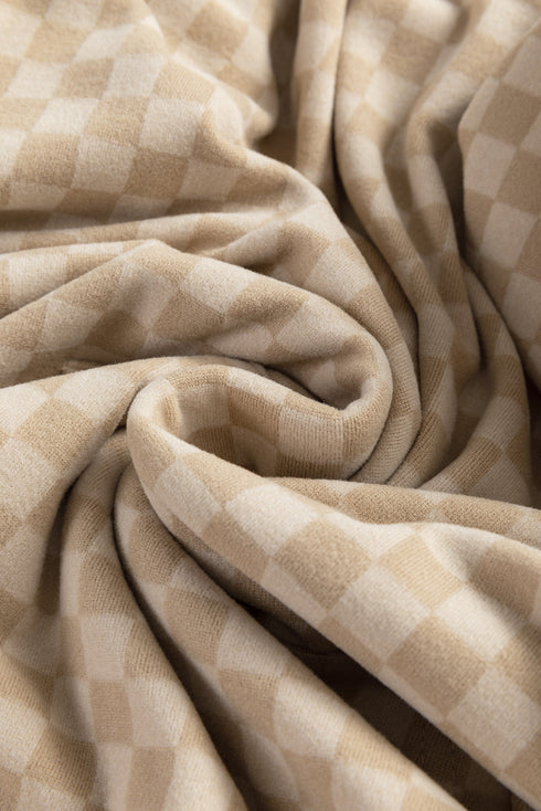 Soft Checkerboard Print Kangaroo Pocket Pullover Hoodie