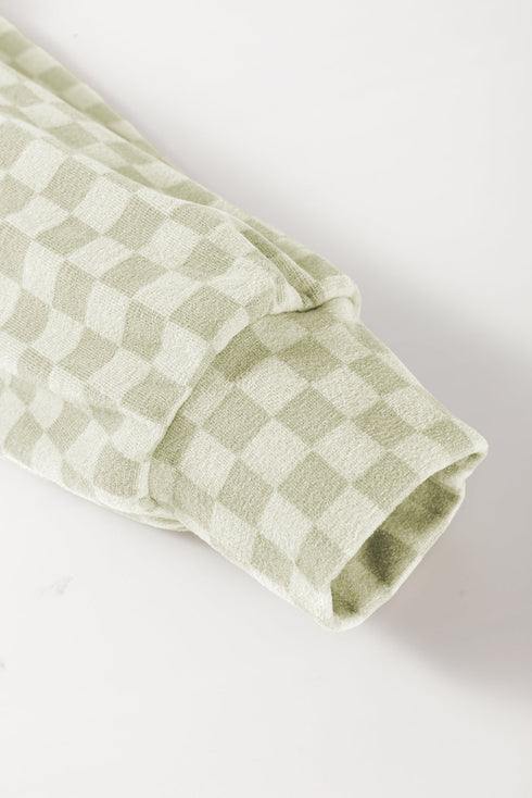 Soft Checkerboard Print Kangaroo Pocket Pullover Hoodie