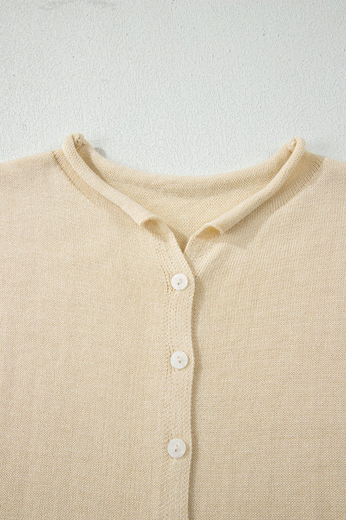 Soft Collared Short Sleeve Button Front Knit Top