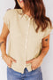 Soft Collared Short Sleeve Button Front Knit Top