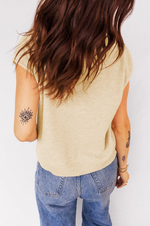 Soft Collared Short Sleeve Button Front Knit Top