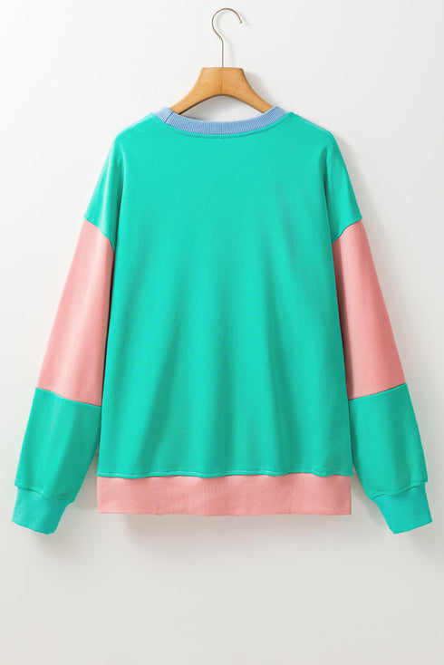 Soft Color Block Drop Shoulder Crew Neck Sweatshirt