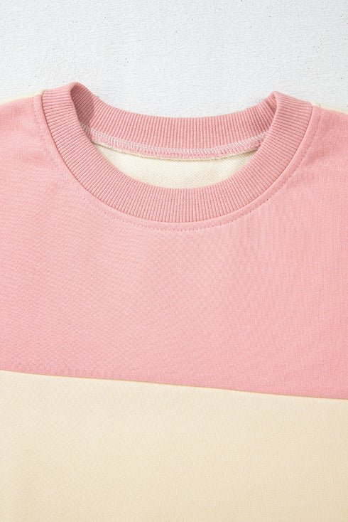 Soft Color Block Drop Shoulder Crew Neck Sweatshirt