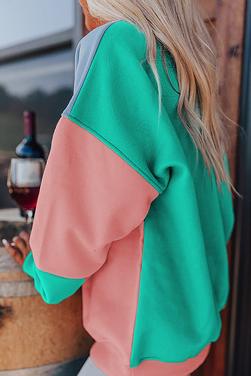 Soft Color Block Drop Shoulder Crew Neck Sweatshirt