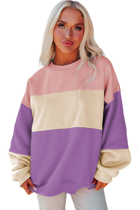 Soft Color Block Drop Shoulder Crew Neck Sweatshirt