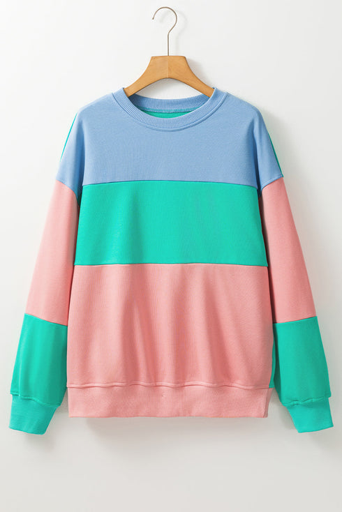 Soft Color Block Drop Shoulder Crew Neck Sweatshirt