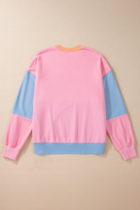 Soft Color Block Drop Shoulder Crew Neck Sweatshirt