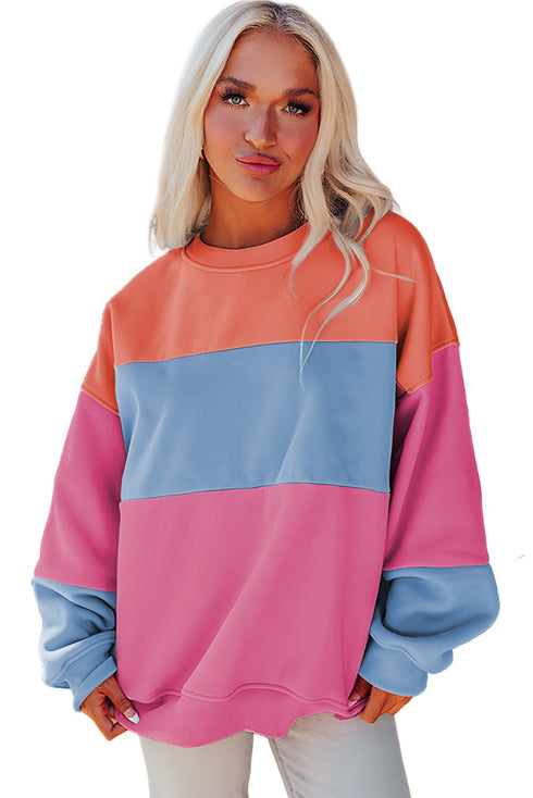 Soft Color Block Drop Shoulder Crew Neck Sweatshirt