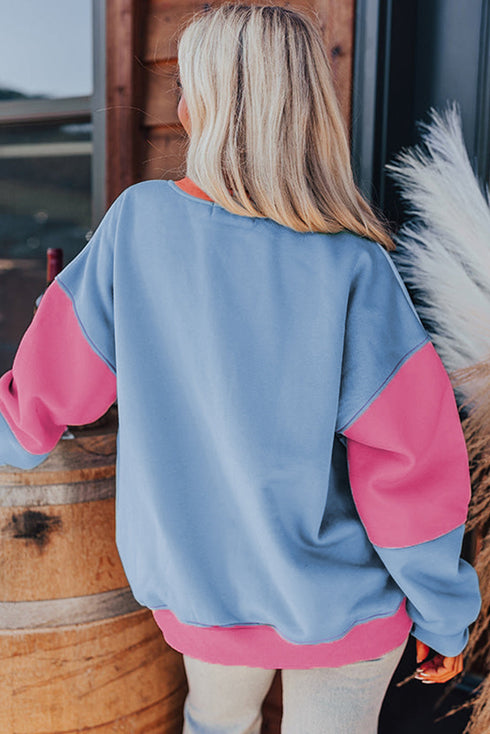 Soft Color Block Drop Shoulder Crew Neck Sweatshirt