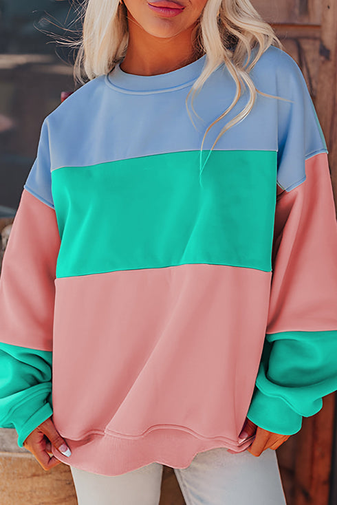 Soft Color Block Drop Shoulder Crew Neck Sweatshirt
