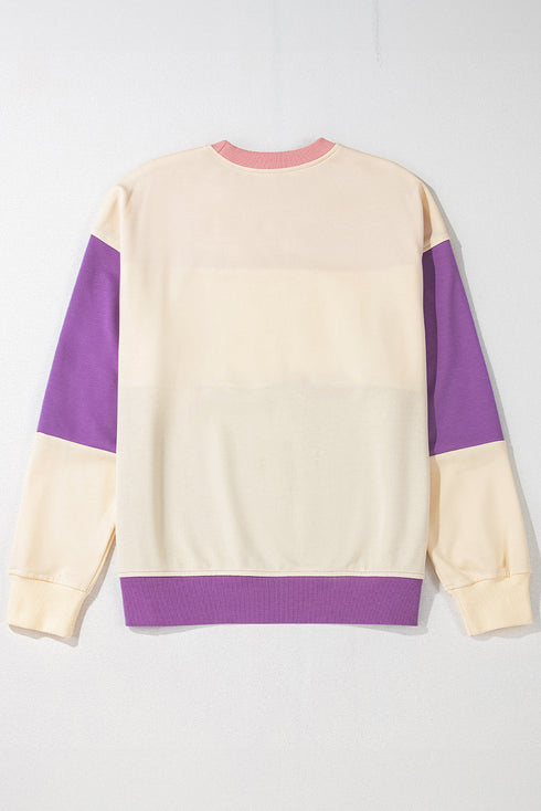 Soft Color Block Drop Shoulder Crew Neck Sweatshirt