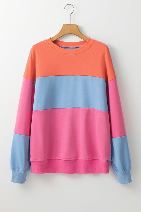 Soft Color Block Drop Shoulder Crew Neck Sweatshirt