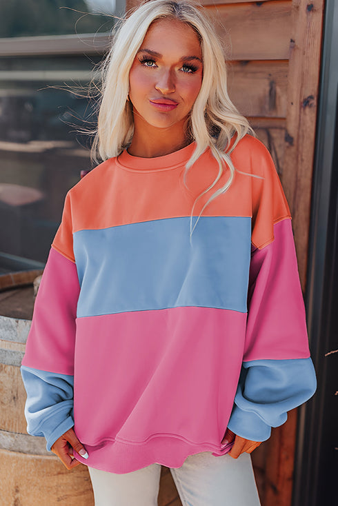 Soft Color Block Drop Shoulder Crew Neck Sweatshirt