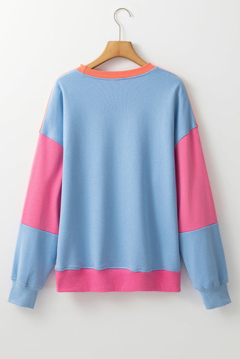 Soft Color Block Drop Shoulder Crew Neck Sweatshirt