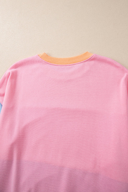 Soft Color Block Drop Shoulder Crew Neck Sweatshirt