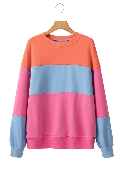 Soft Color Block Drop Shoulder Crew Neck Sweatshirt