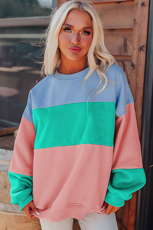 Soft Color Block Drop Shoulder Crew Neck Sweatshirt
