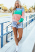 Soft Color Block Drop Shoulder Crew Neck Sweatshirt
