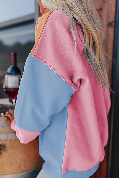 Soft Color Block Drop Shoulder Crew Neck Sweatshirt