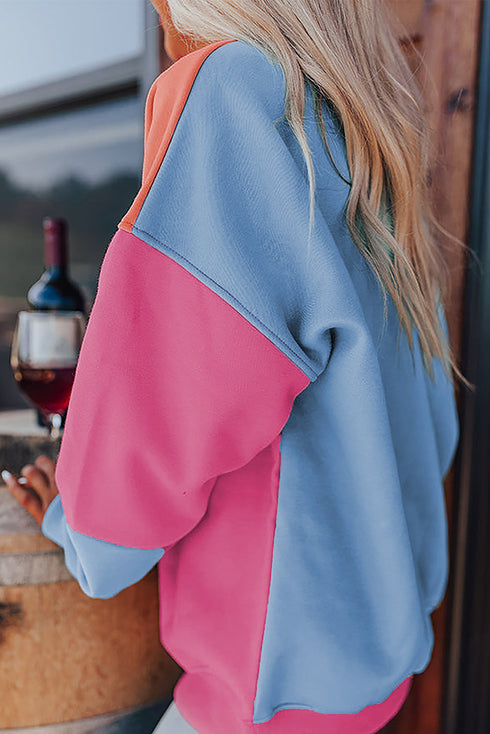 Soft Color Block Drop Shoulder Crew Neck Sweatshirt