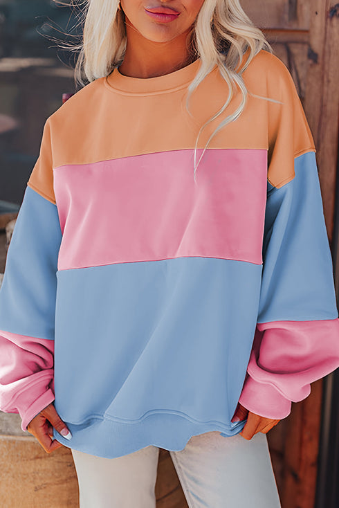 Soft Color Block Drop Shoulder Crew Neck Sweatshirt