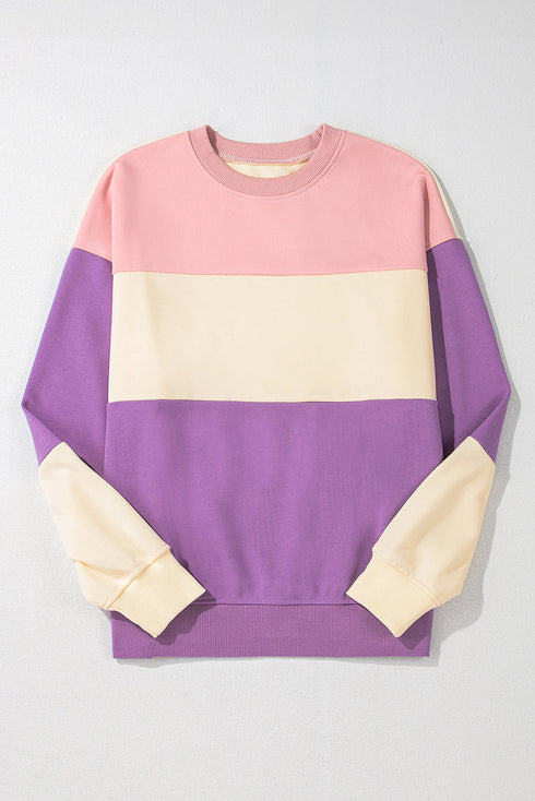 Soft Color Block Drop Shoulder Crew Neck Sweatshirt