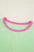Soft Contrast Sleeve Crew Neck Pullover Top