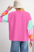 Soft Contrast Sleeve Crew Neck Pullover Top